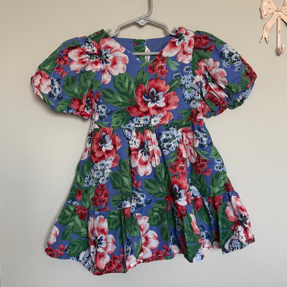 Janie and Jack Blue Floral Puff-Sleeve Dress